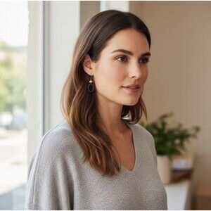 J. Jill Artisanal Wood Oval Earrings Drop Gold Tone Beads Rustic Earthy Boho NEW